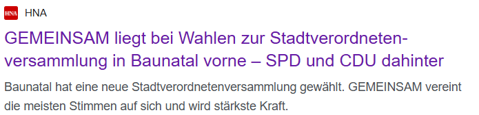 GEMEINSAM für BAUNATAL - GEMEINSAM gewinnt Stadtverordnetenwahl in Baunatal