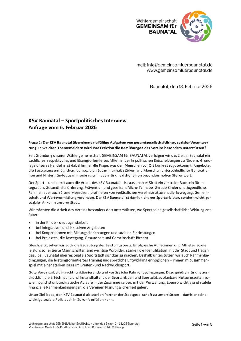 Antworten GEMEINSAM für BAUNATAL an KSV Baunatal 1