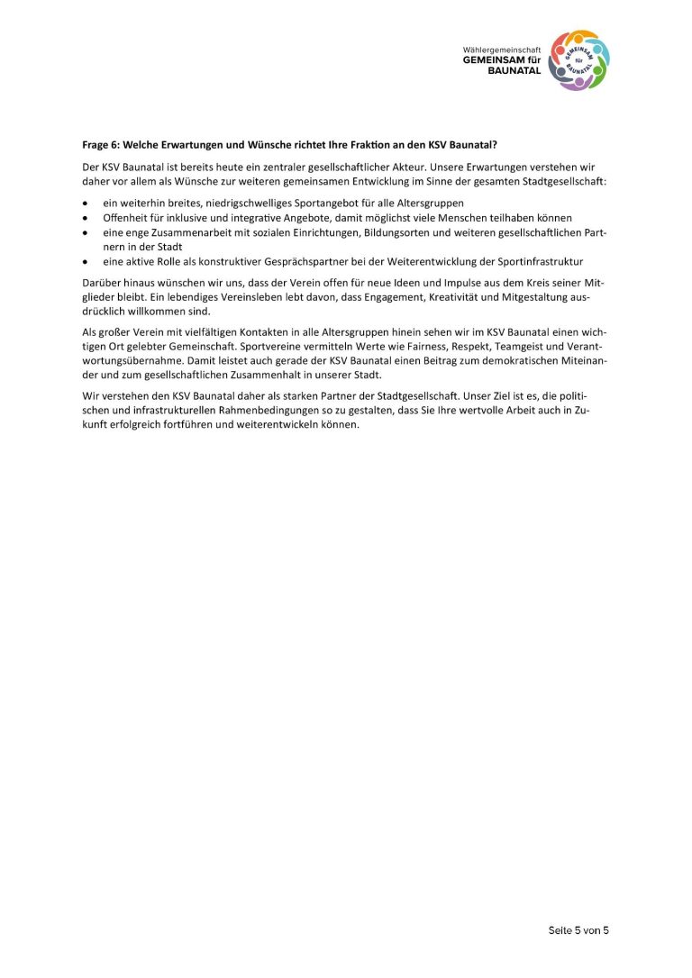 Antworten GEMEINSAM für BAUNATAL an KSV Baunatal 5